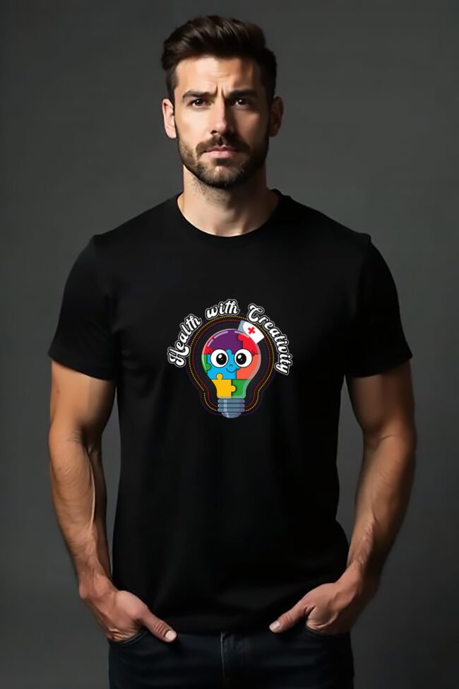Health with Creativity Nurse Shirt – Colorful Puzzle Pride Black - Image 2