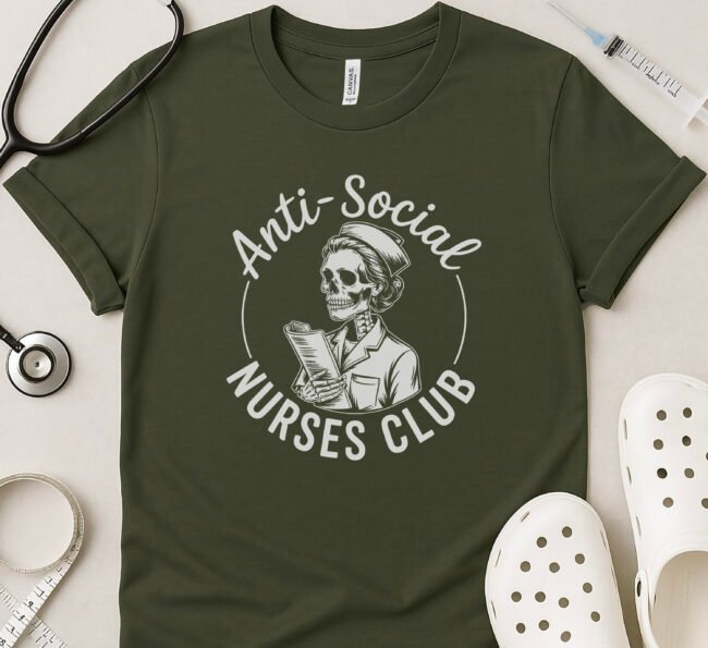 Anti-Social Nurses Club Skeleton T-Shirt - Image 5