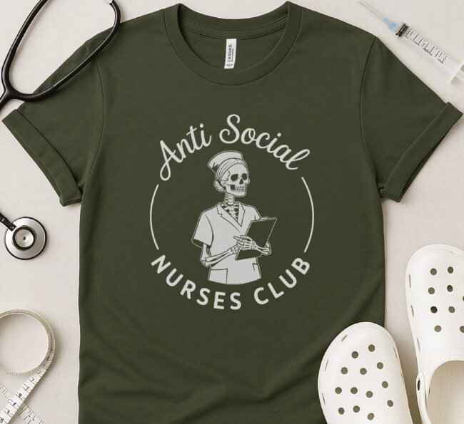 Anti-Social Nurses Club Skeleton Nurse T-Shirt - Image 3