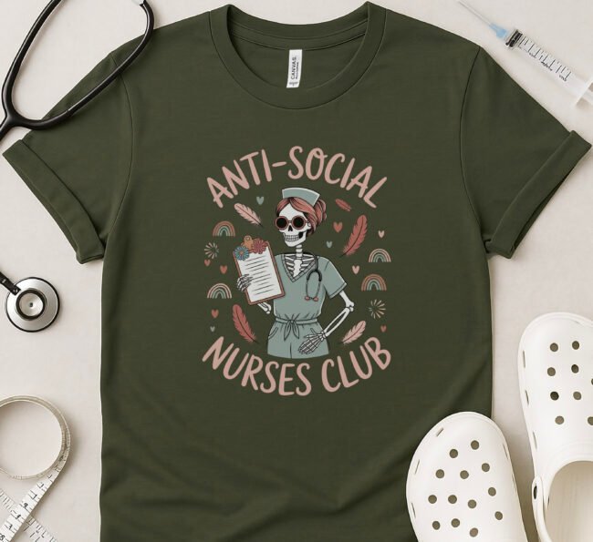 Anti-Social Nurses Club Whimsical Skeleton T-Shirt - Image 5