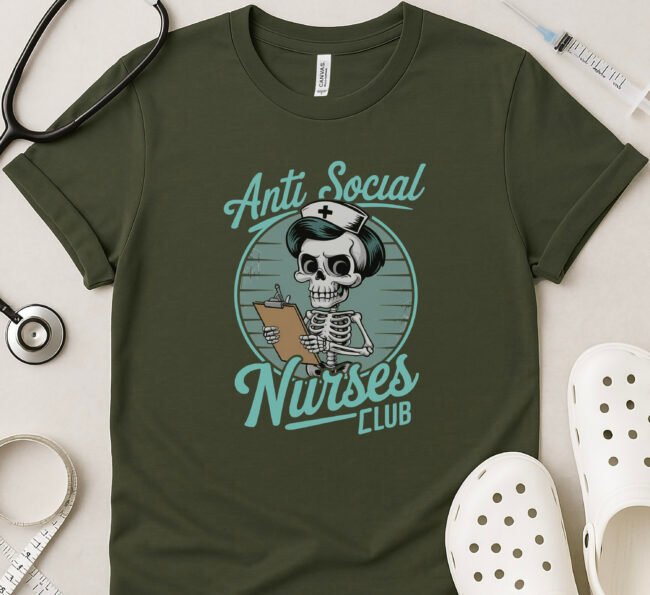 Anti-Social Nurses Club Vintage Skull T-Shirt - Image 5