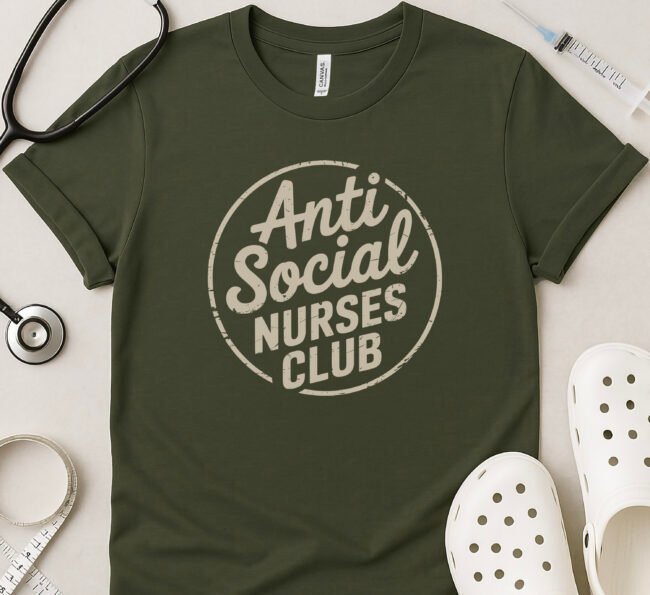 Anti Social Nurses Club Tee – Minimalist Bold Circle Design for Low-Key Healthcare Heroes