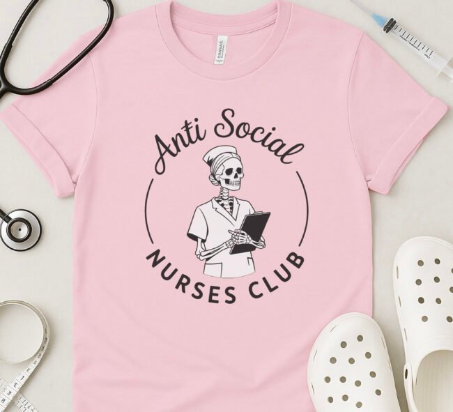 Anti-Social Nurses Club Skeleton Nurse T-Shirt - Image 5