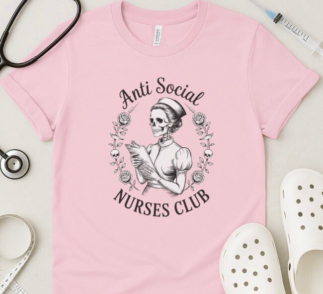 Anti-Social Nurses Club Floral Skeleton T-Shirt - Image 6