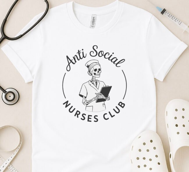Anti-Social Nurses Club Skeleton Nurse T-Shirt - Image 6