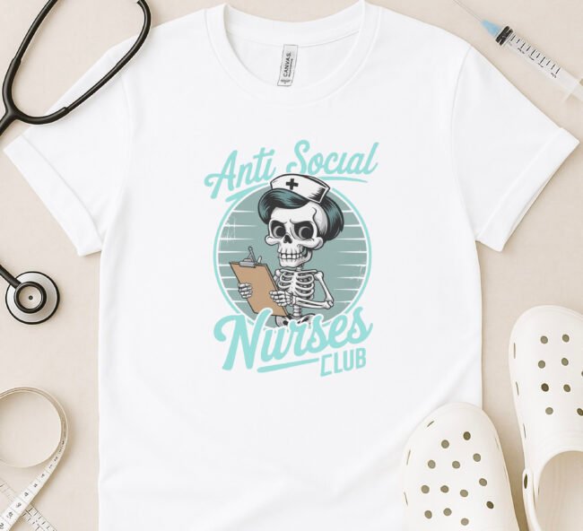 Anti-Social Nurses Club Vintage Skull T-Shirt - Image 4