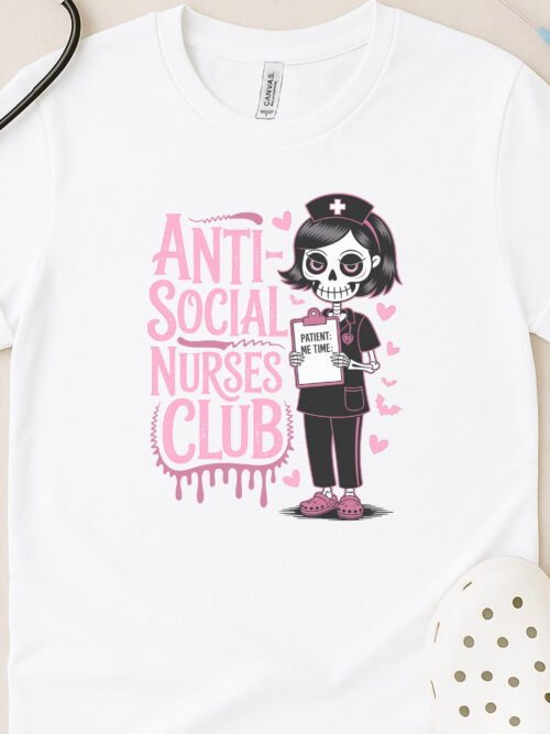 Anti-Social Nurses Club "Me Time" Skeleton T-Shirt