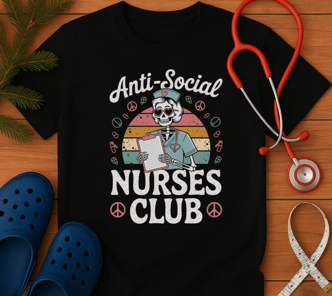 Anti-Social Nurses Club Retro Peace Skeleton T-Shirt - Image 9