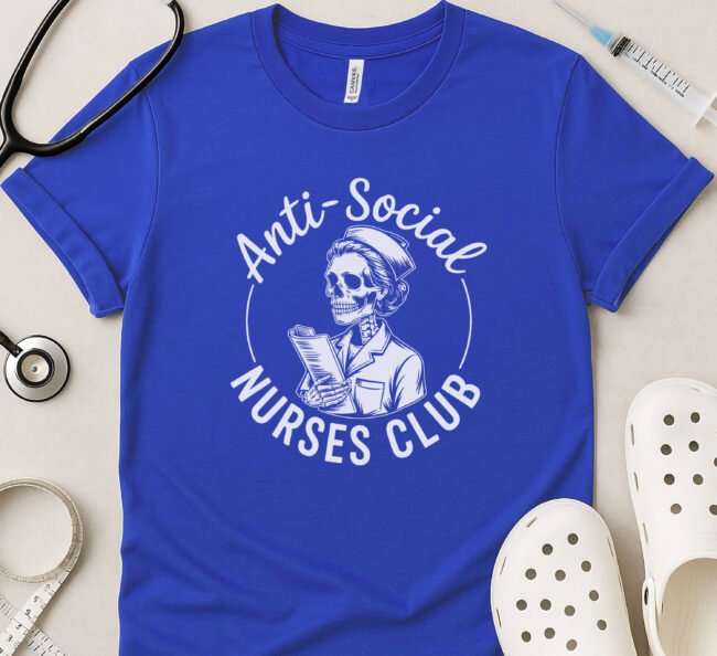 Anti-Social Nurses Club Skeleton T-Shirt - Image 3