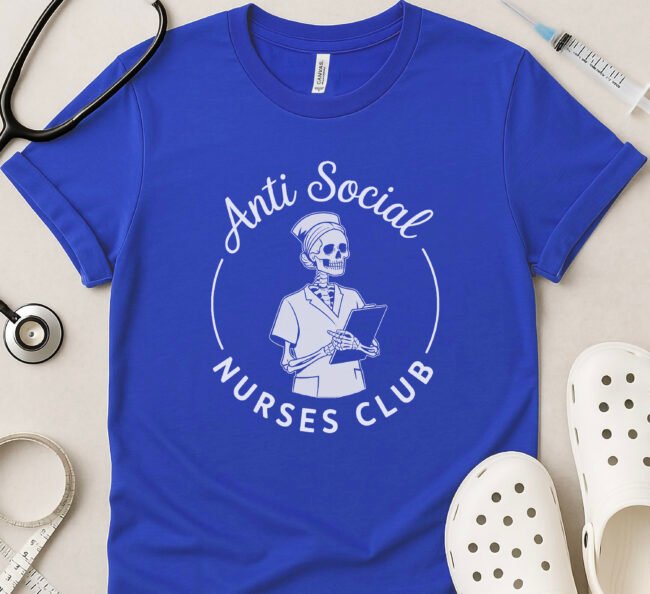 Anti-Social Nurses Club Skeleton Nurse T-Shirt - Image 4