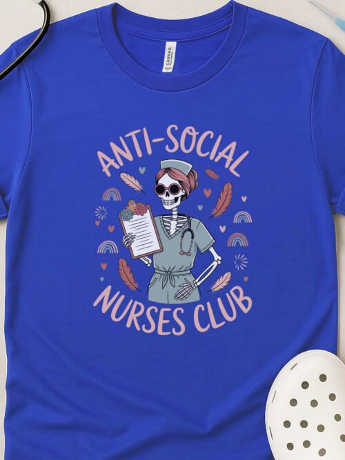 Anti-Social Nurses Club Whimsical Skeleton T-Shirt