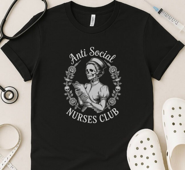Anti-Social Nurses Club Floral Skeleton T-Shirt - Image 4