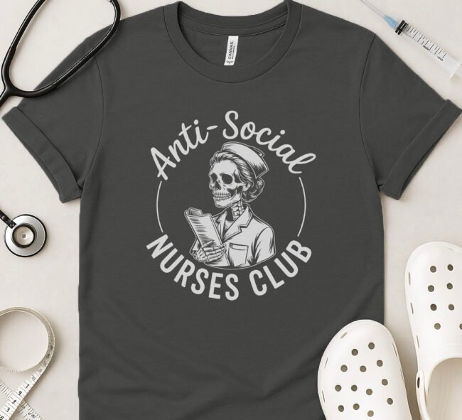 Anti-Social Nurses Club Skeleton T-Shirt - Image 2
