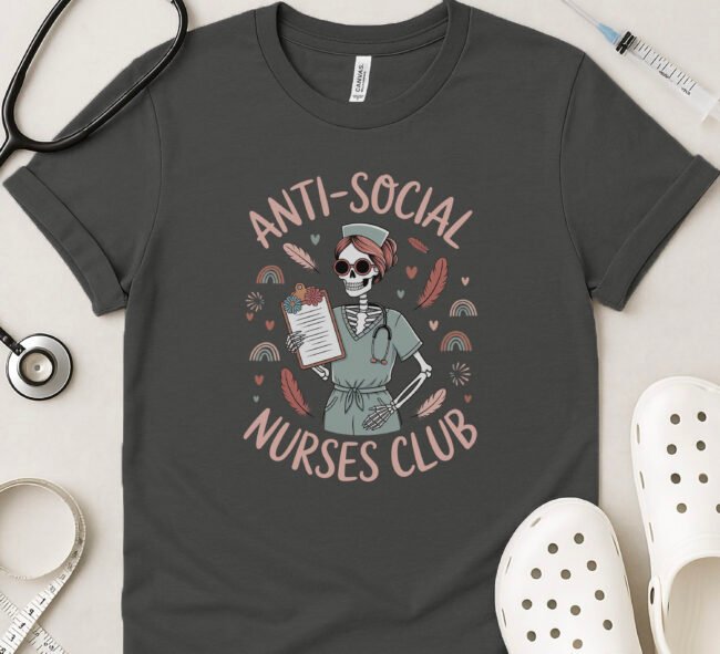 Anti-Social Nurses Club Whimsical Skeleton T-Shirt - Image 4